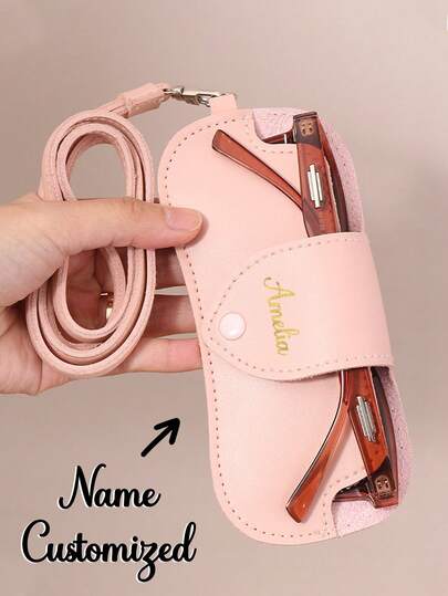 Personalized Name Eyeglass Case PU Leather Glasses Holder With Lanyard, Custom Text Fashion Glasses Storage Pouch Scratch-Resistant Protective Glasses Sleeve, Lightweight Portable Eyewear Organizer For Travel, Work, School & Daily Use, Stylish Glasses Accessory For Women, Men, Parents & Students, Perfect Customized Gift For Mother's Day, Birthday, Anniversary, Graduation Gift