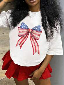 1 Pack Girls Casual Printed Crew Neck Short Sleeve T-Shirt Summer Student Youth Clothing - Trắng 2 - Xem 2
