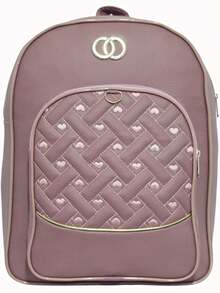 Women's Backpack, Small Bag With A Cool And Delicate Print + Pompom Keychain. - Rusty Rose - View 2