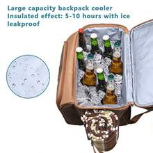 Hap Tim Mochila de picnic para 4 personas con bolsa térmica a prueba de fugas soporte para vino manta de forro polar juego de cubiertos perfecto para playa viajes de día senderismo camping barbacoas regalos familiares y amantes - Marrn - Ver 4
