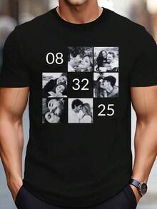Camiseta de manga corta de corte holgado personalizable para hombres - Añade tu propio texto y fotos (Deportes - Negro - Ver 2