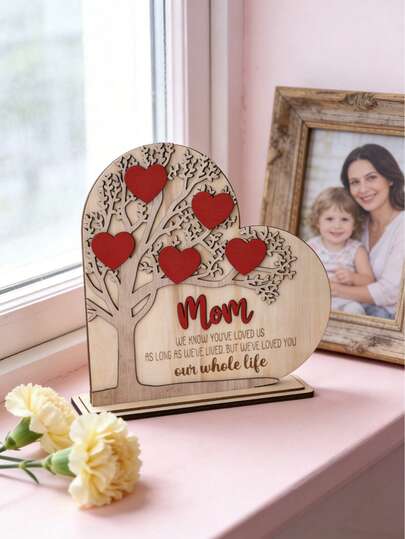 1pc "Mom Loves Tree" Desktop Decor, Mother's Day Gift, Family Love Decoration, American Farmhouse Style Home Decor, Retro Ornament, Thanksgiving Memorial Decoration, Suitable For Living Room, Bedroom, Bookshelf, Tabletop, Meaningful Emotional Gift, Indoor Holiday Decoration