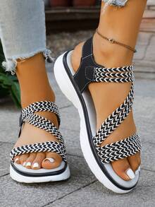 Flat Woven Sandals, Casual Minimalist Beach Fisherman Sandals For Women - Black - View 3