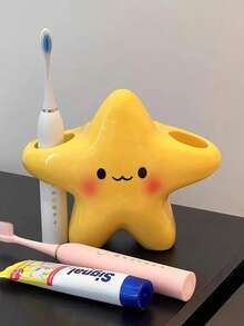 1个INS风格星星笑脸牙刷架，可爱卡通浴室台面牙刷牙膏收纳架，时尚 - 彩色 - 查看 3