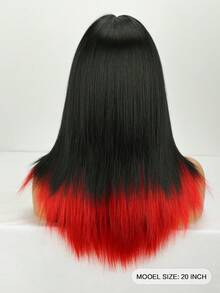 Black To Red Ombre Straight Wig With Fringe – Perfect For Daily Wear, Parties, Festivals & Halloween Costumes - Red Ombre - View 5