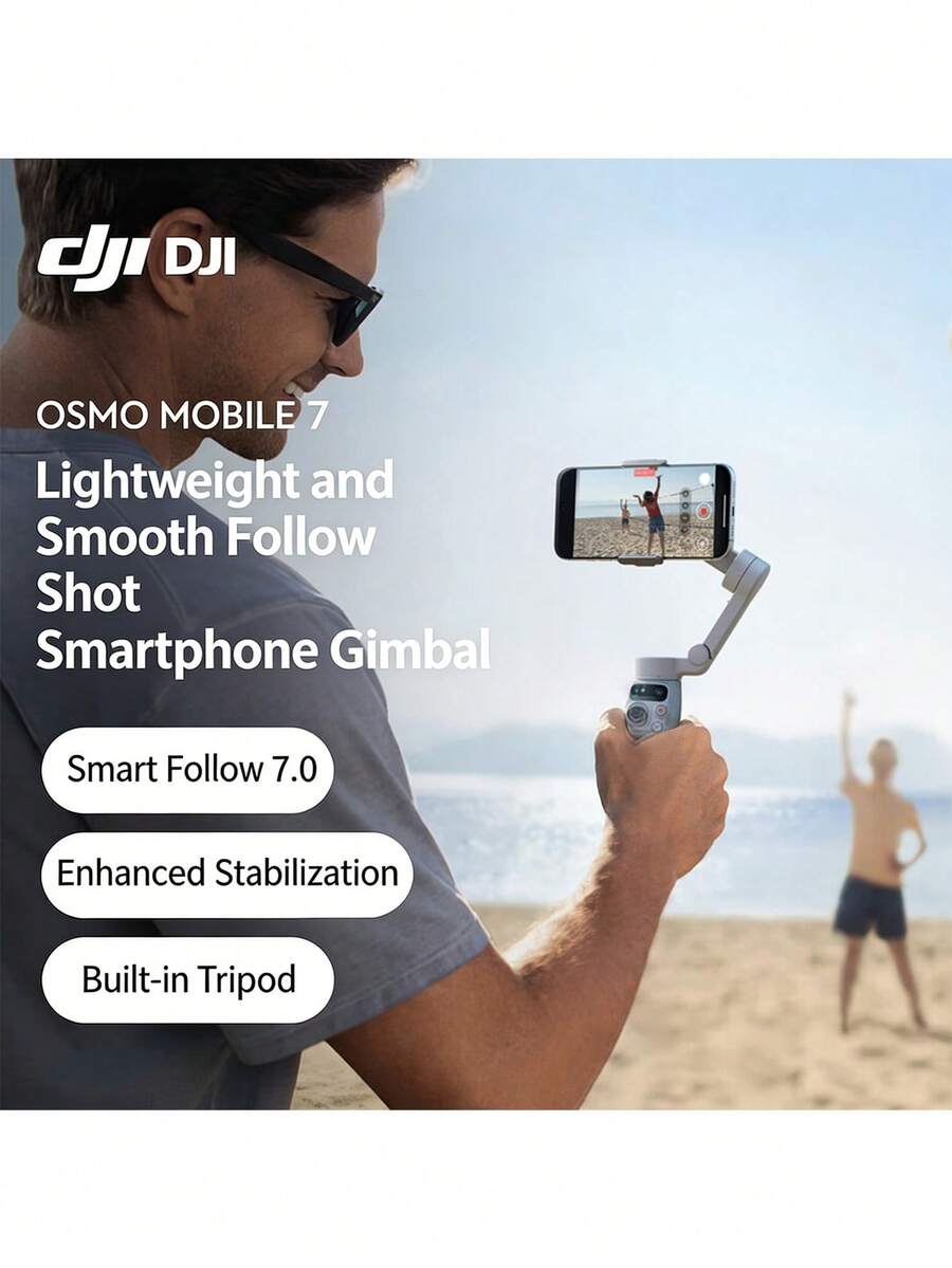 dji The Osmo Mobile 7 Is A Lightweight And Fast Smartphone Stabilizer With Intelligent Tracking, A Selfie Stick, Portability, Long Battery Life, And Is A Must-Have For Live Streaming And Vlog Shooting. It Features Intelligent Image Stabilization, Is Foldable, And Has A Built-In Tripod. - White - View 1