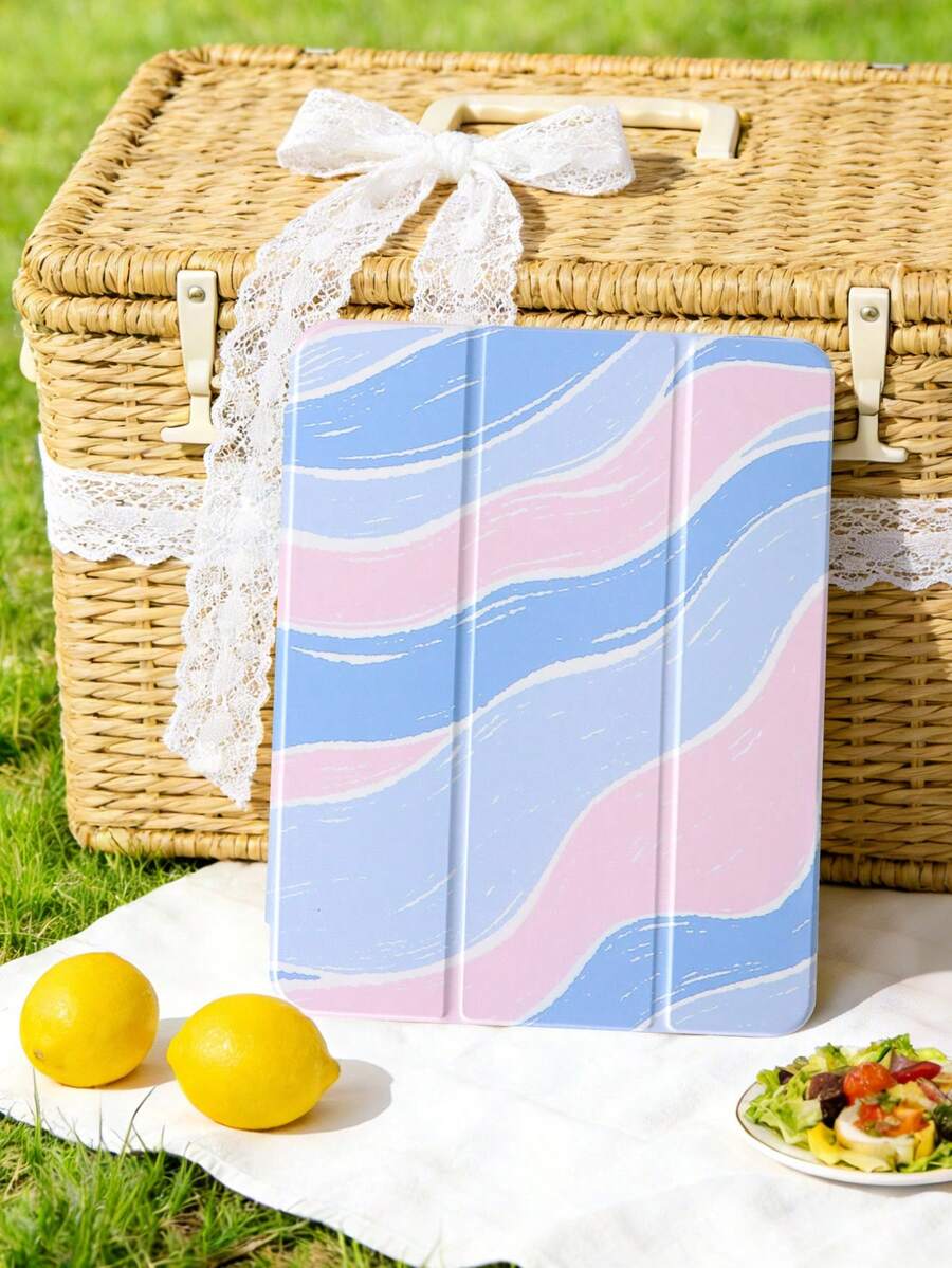 1 件装蓝粉波浪纹彩绘平板电脑保护套，兼容 iPad Mini 4/5/6/7、Air、9.7/10.2/10.5/Air 4/5、Pro 11 英寸（第十代）、Air 11 英寸（M3）2025、11 英寸（A16）第十一代 2025、Galaxy Tab A8 10.5 英寸 2022。功能：内置笔槽、三折支架、TPU 软边保护、磁吸式睡眠/唤醒、可爱设计。 - 彩色 - 查看 1