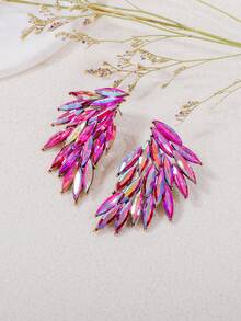 1 par de pendientes con alas brillantes de diamante de imitación, regalo para mujeres en bodas, citas, fiestas, banquetes - Rosa Fucsia - Ver 3