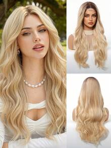 Tóc nối thẳng dài 26 inch, kiểu chữ U, không đường nối, chất liệu tổng hợp, tóc giả màu vàng ombre tự nhiên rẽ ngôi giữa dành cho nữ, tóc giả ombre vàng, quà tặng cho bé gái, quà tốt nghiệp mùa hè, quà tặng sẵn sàng sử dụng, quà tặng Halloween & Giáng sinh. - Tóc vàng ombre - Xem 3