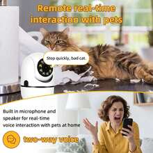 5MP WiFi Camera, Pet Monitor, Desktop Pet Monitoring Camera, Pet Camera, Remote Real-Time Pet Monitoring, Supports Cloud Storage And SD Card Storage, Two-Way Audio, Color Night Vision And PTZ Rotation Function (Power Adapter Not Included) - White - View 7