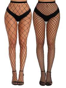 4pairs Women's Fishnet Pantyhose, Sexy Hollow Out Anti-Hook Tights With Small Holes - 黑色 - 查看 2