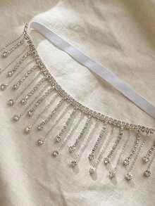 Sexy Rhinestone Tassel Leg Chain, Elastic Thigh Chain, Elegant Personalized Party Accessory, European And American Jewelry, Sexy Garter Belt, Bridal Tassel - White - View 4