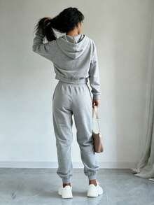 Conjunto deportivo de pants con sudader de manga larga con cordones con abertura en la parte de adelante - Gris - Ver 6