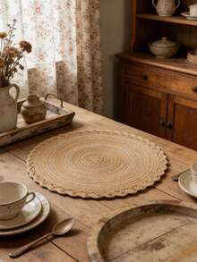 1/4/6pcs Bohemian Woven Round Placemats, Solid Color Woven Lace Tablemats, Non-Slip Pads, Home Kitchen Decor, Bowl Dish Cup Coasters, Suitable For Holiday Party Birthday Wedding Dinner, Multiple Colors Available - Multicolor - View 4