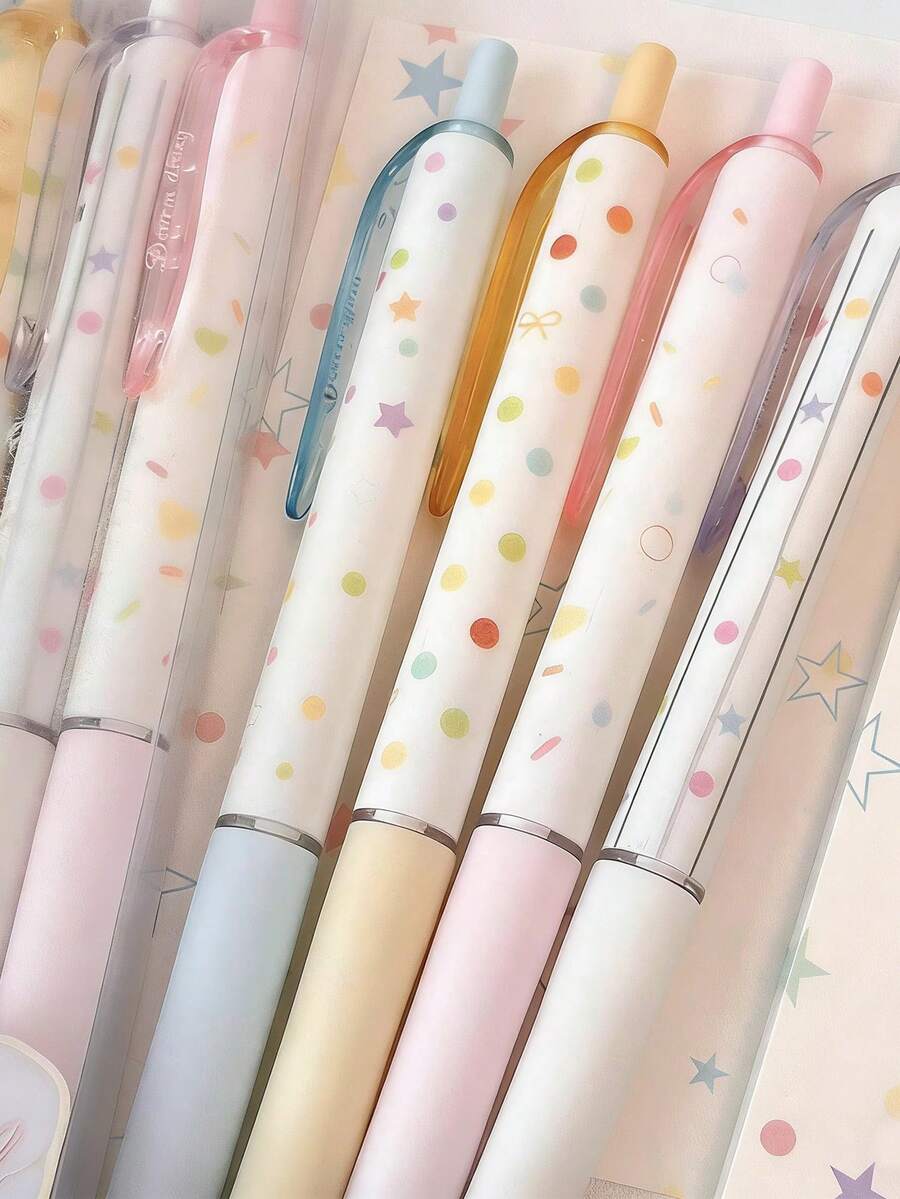 Bộ 4 bút bi đen chấm bi cầu vồng, chất lượng cao, khô nhanh, cỡ 0.5mm, thích hợp cho học sinh thi cử. - Chấm bi cầu vồng - Xem 1