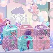 6/12/18/24/30/36Pcs Mermaid Party Gift Box Shell Pearl Mermaid Gift Bag Candy Gift Box Party Gift Ocean Mermaid Gift Box With Handle For Underwater Mermaid Birthday Party Supplies - Multicolor - View 2
