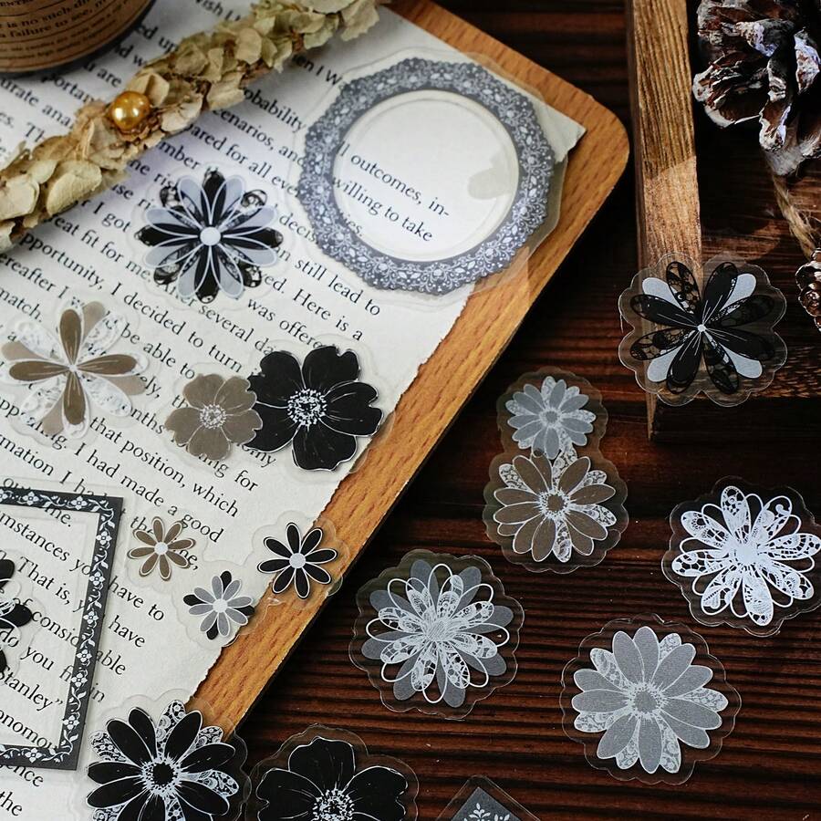 Etori Life Blooming Inflorescence Set Vintage Floral Con Borde De Encaje Material De Decoración De Planificador Paquete De Pegatinas PET Para Portátil, Pegatinas De Teléfono, Maleta, Álbum De Fotos, Accesorios De Decoración De Oficina, Decoración De Habitación, Suministros De Scrapbooking, Manualidades DIY, Bolsas De Papel De Regalo Para Estudiantes, Creación De Tarjetas, Sellado De Horneado, Fiesta Vintage, Suministros Escolares, Regalo Para Amigos, Pegatinas Resistentes Al Agua