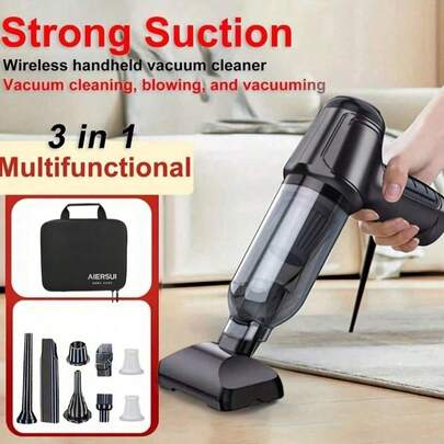 Aspiradora de mano 2 en 1, aspiradora inalámbrica potente para seco y húmedo para coche con múltiples boquillas/mini fregona, adecuada para coche, hogar, oficina y limpieza de mascotas. 2000mAh/7.4V, material ABS.
