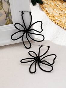 2 pièces/set Boucles d'oreilles florales tressées faites main, convenant pour les vacances et le port quotidien des femmes - Noir - View 4