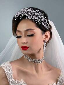 1pc Elegant Handmade Crystal Bridal Headband, Wedding/Bridesmaid Hair Accessory, Holiday Gift Valentine's Day Accessories - Silver - View 12