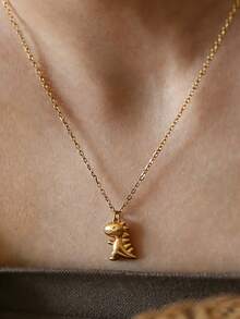 1pc Stainless Steel Waterproof Non-Fading Cute Dinosaur Pendant Necklace, Suitable For Women's Daily Wear - Gold - View 1