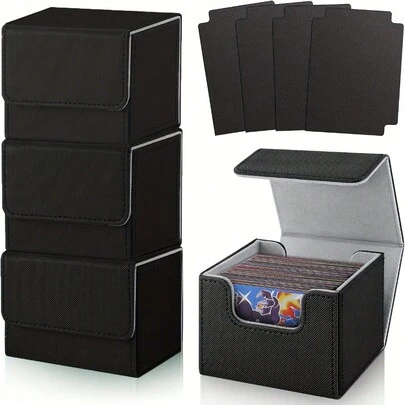 1pc Premium PU Leather Card Holder Storage Box, Can Store 100+ Trading Cards, With 4 Dividers For Organizing, Suitable For Sports Cards, Collectible Cards, And Various Types Of Cards