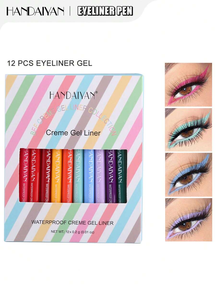 HANDAIYAN 12pcs Quick-Drying, Non-Smudge Matte Colored Fine-Tip Starry Sky Eyeliner Pencil Set, High Pigmentation, Non-Clumping, Beginner-Friendly, Suitable For Daily Commute/Holiday Makeup, Cosmetic Product, Face Painting, Makeup, Suitable For Women, Winter/Spring, Best For Birthday, Valentine's Day Gifts, Carnival Party, Y2K Fancy Fashion - Angel - 查看 1