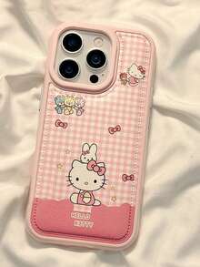 SANRIO Pink Plaid Rabbit & KT Cat Design Full Coverage Phone Case Compatible With IPhone 17 Pro Max, 16 Pro, 15, 14, 13, 12, 11 - Pink - View 2