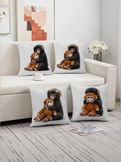 4pcs Single-Sided Printing Design (Without Pillow Core), Pillow Case Ultimately I Have To Be Brave Funny Monkey Punch Pillow Core
