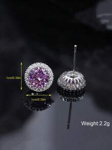 1 pieza Pendientes de botón de circonita cúbica brillante, regalo de joyería elegante para hombres, adecuado para uso diario - 6354 - Ver 3