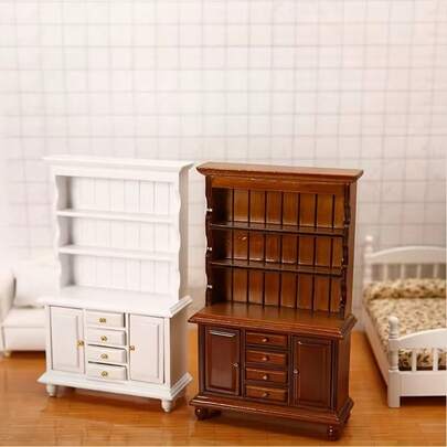1:12 Scale Miniature 3-Tier 4-Drawer Display Cabinet Bookshelf, Dollhouse Tableware, Dollhouse Bookcase, Dollhouse Kitchen Model Display, With Double Doors And Shelves, Suitable For DIY And Display, Miniature Furniture Display, Dollhouse Furniture, Model Decor, Dollhouse , Exquisite Furniture, Miniature Furniture, Surprise Gift, Party Decor, Photography Prop, Room Decor, Kitchen Decor, Home Decor, Creative Small Gift, Women's Gift, Anniversary Gift, Graduation Gift, Housewarming Gift