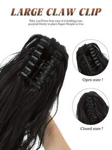NAMM 黑色齐肩马尾假发，18英寸波浪形爪夹马尾假发，多层蓬松浓密波浪夹式假马尾，柔软合成假发 - 黑棕色 - 查看 3