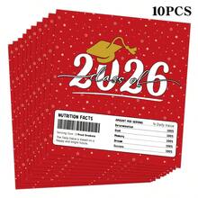 10 Piezas Etiquetas de Chocolate Decorativas para Graduación Clase de 2026, Diseño de Gorra de Graduación Roja y Dorada con Fondo Estrellado (Incluye Etiqueta de Información Nutricional), Pegatinas Divertidas de Chocolate para Regalos, Fiestas y Celebraciones de Graduación - B - Ver 6