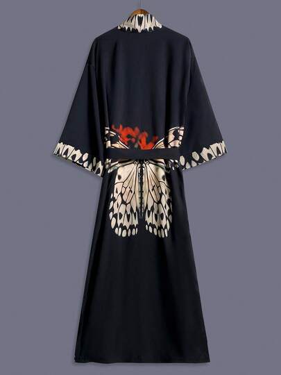 Retro Paisley Print Long Sleeve Kimono Cover Up, Lightweight Casual Outerwear For Women, Elegant Bohemian Style For Party, Beach, Travel, Vacation, Loose Fit With Sash Waist, Festival Robe