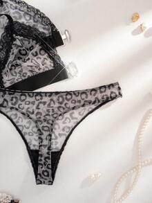 1 Conjunto de lencería de mujer con copa triangular inalámbrica, cierre frontal y estampado de leopardo en unicolor - Multicolor - Ver 5