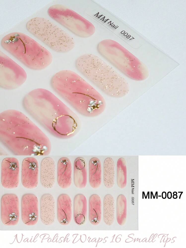SSemi Cured Gel Nail Strips , Jelly Beige, 16 Pcs Gel Nail Wraps, Stickers, No UV Light Required, Salon Quality, Long Lasting - Coral Orange - View 1