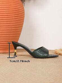 Bowknot Open Toe Backless Stiletto High Heel Sandals, Versatile Women's Dress Sandals For Wedding And Date - Army Green - View 5