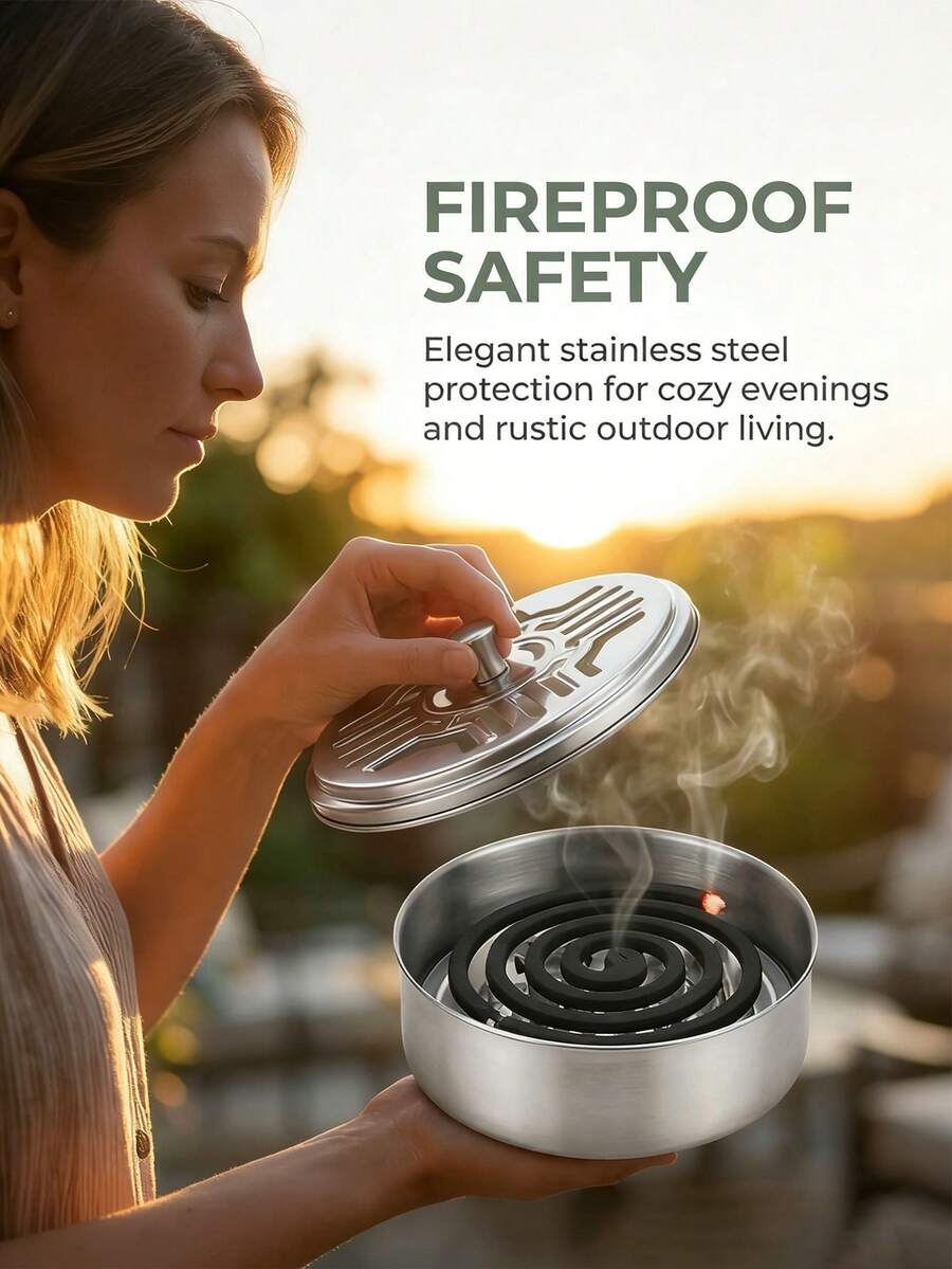 Portable Stainless Steel Mosquito Coil Holder With Lid, Flame Resistant And Heat-Resistant Incense Burner Tray Stand, Suitable For Home And Outdoor Use.