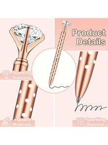 12/6pcs Artificial Crystal Diamond Pens, Metallic Glitter Pens, Cute Ball Pens, Beautiful Wedding Pens, For Party, Office, School, Back To School - One Size - View 4