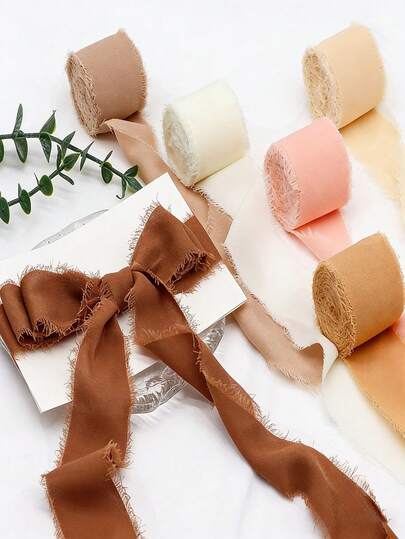 1pc Handtorn Chiffon Ribbon, Satin Ribbon Available In Multiple Colors, Suitable For Wedding Invitations, Flower Arrangements, DIY Crafts, Bouquet Ribbon, Handmade Satin Ribbon