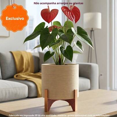 Vaso Cachepot Para Plantas Com Suporte – CR - Bege - Ref: Pote 11