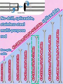 Barra de cortina de acero inoxidable extra larga, barra de cortina de ducha, barra de cortina, barra colgante de armario, barra extensible, barra de secado de ropa, barra colgante, soporte, barra de almacenamiento de utensilios de cocina, barra de cortina, longitud ajustable, barra de cortina de ducha, estante extensible para zapatos de gabinete de cocina y baño - Poste telescópico multifuncional de acero inoxidable - plateado - Ver 20