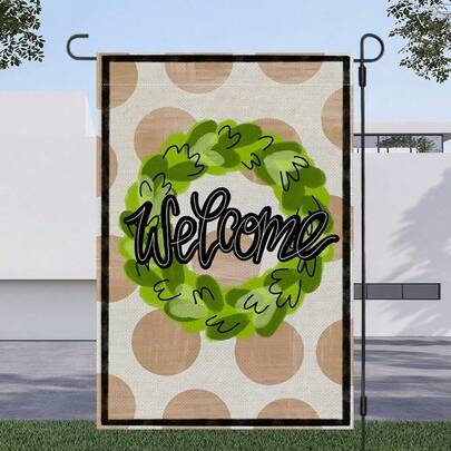 1 pieza, Bandera de jardín y patio de bienvenida con lunares color caqui, bandera de jardín y patio de doble cara, decoración del hogar, decoración exterior, decoración del patio, decoración del jardín, decoración navideña, sin asta de bandera 12x18in