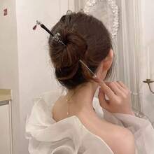 1个女士剑形发夹，配红宝石吊坠，简约时尚发饰 - 銀色 - 查看 1