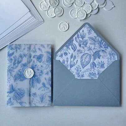 NIEWSPECIAL Set de 10 piezas/15 piezas/20 piezas de invitaciones de boda de vellum transparente con diseños de eucalipto o florales, incluye páginas interiores en blanco y forros de sobre, tamaño 5*7 pulgadas, elegantes y hermosas invitaciones de boda de vellum transparente, varios diseños, adecuadas para aniversarios, bautizos y otras ocasiones