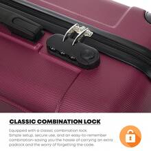 YONSLY 4‑Piece Suitcase Set 16/20/24/28 Inches With Wheels 360° Combination Lock Double Zipper Mesh Pocket Soft Rubber Handle For Vacations And Family - 酒紅色 - 查看 3