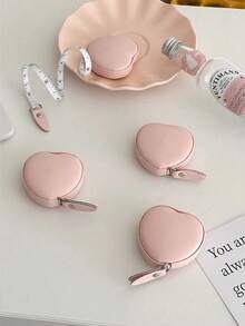 1 pieza Cinta métrica retráctil de cuero PU con forma de corazón, 150 cm (59,06 pulgadas) Regla multifuncional mini, Cinta métrica de cuero para la cintura, Portátil para uso doméstico - Rosa - Ver 3