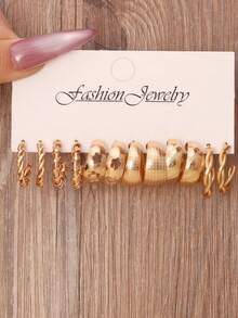 12/48件套银色耳环套装 - 优雅复古时尚首饰，饰有仿珍珠小C形吊坠和几何镂空耳环，轻盈百搭，适合日常佩戴、办公装扮、派对、约会、婚礼、万圣节、圣诞节等场合，也是母亲节送给妈妈或妻子的理想礼物。 - 金色小圈款 - 查看 3