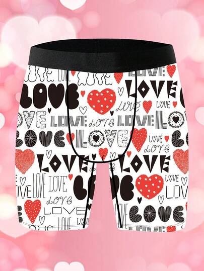 DOKER 1 chiếc quần boxer nam độc đáo, họa tiết graffiti retro kiểu Mỹ, chủ đề lãng mạn ngày Valentine, chất liệu vải dệt kim, kiểu dáng thể thao rộng rãi, thoáng khí và thấm hút mồ hôi, mềm mại và thân thiện với da, quần lót boxer thể thao thường ngày.