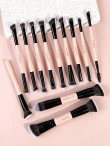 MAANGE 1/4/6/12支装柔软天然合成纤维化妆刷套装，包含面部刷、散粉刷、腮红刷、遮瑕刷、修容刷、鼻影刷、高光刷、粉底刷、细节刷，二合一便携多功能化妆刷，适合居家或旅行，化妆配件，精美礼品 - 粉色 - 查看 6